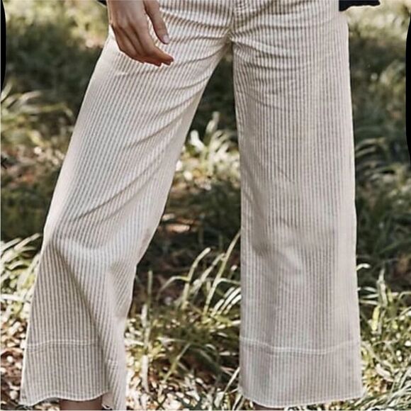 J. Jill Denim - J. Jill Denim High Rise Full Leg Crops Distressed Raw Hem Striped Sz 18